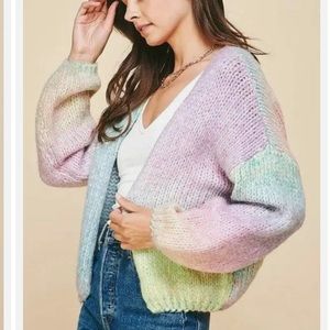 🆕 Pinch Rainbow Ombré Balloon Sleeve Sweater Cardigan, Small/Medium